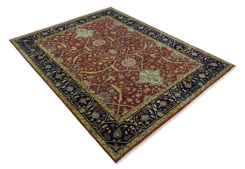 Large 9x12 Fine Hand Knotted Blue and Rust Traditional Vintage Persian Style Mahal Antique Wool Rug | TRDCP443912 - The Rug Decor