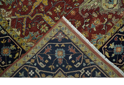Large 9x12 Fine Hand Knotted Blue and Rust Traditional Vintage Persian Style Mahal Antique Wool Rug | TRDCP443912 - The Rug Decor