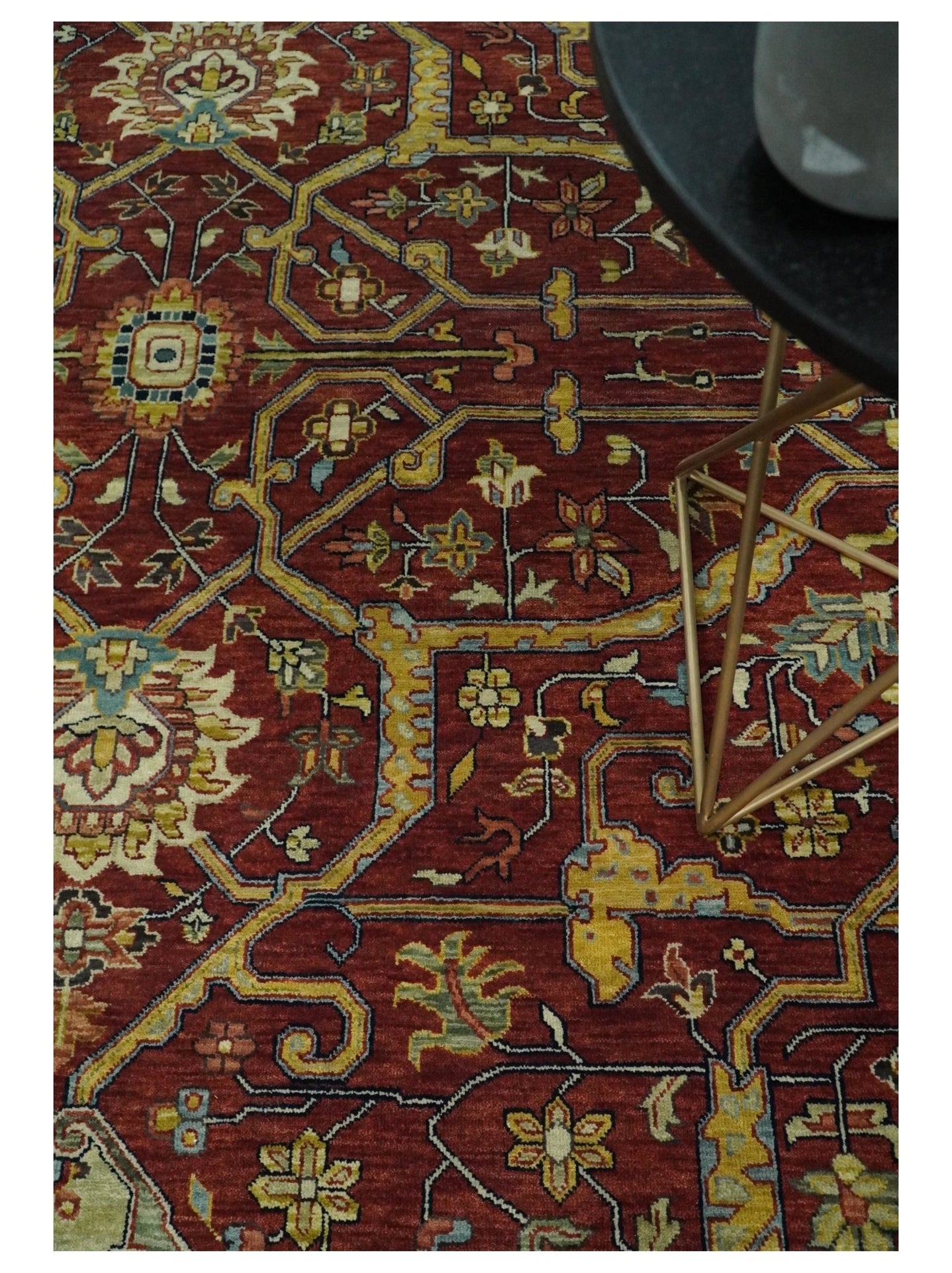 Large 9x12 Fine Hand Knotted Blue and Rust Traditional Vintage Persian Style Mahal Antique Wool Rug | TRDCP443912 - The Rug Decor