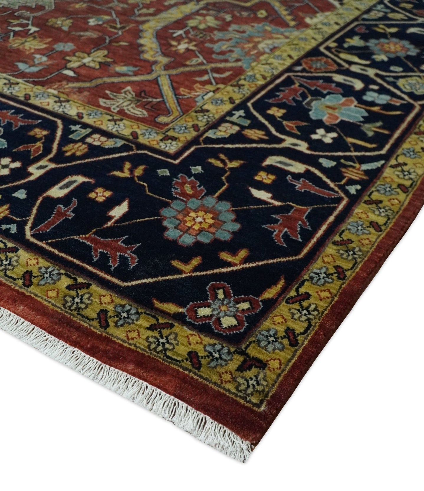 Large 9x12 Fine Hand Knotted Blue and Rust Traditional Vintage Persian Style Mahal Antique Wool Rug | TRDCP443912 - The Rug Decor