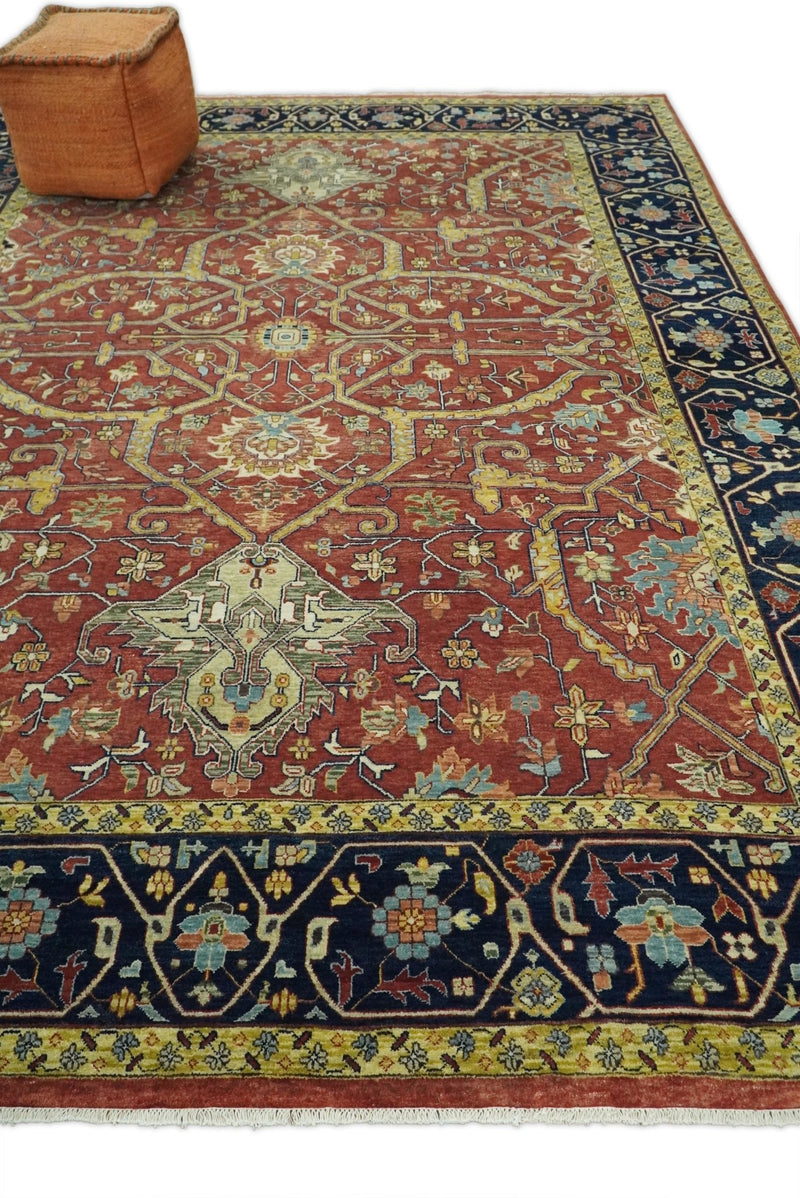 Large 9x12 Fine Hand Knotted Blue and Rust Traditional Vintage Persian Style Mahal Antique Wool Rug | TRDCP443912B - The Rug Decor