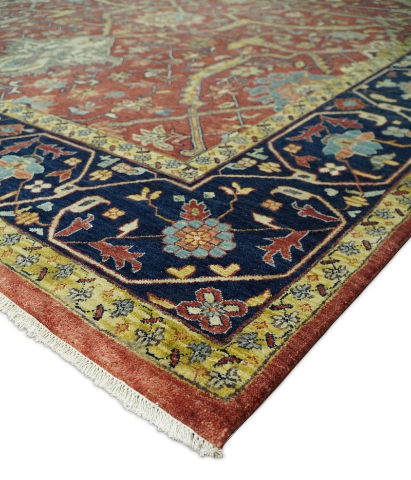 Large 9x12 Fine Hand Knotted Blue and Rust Traditional Vintage Persian Style Mahal Antique Wool Rug | TRDCP443912B - The Rug Decor