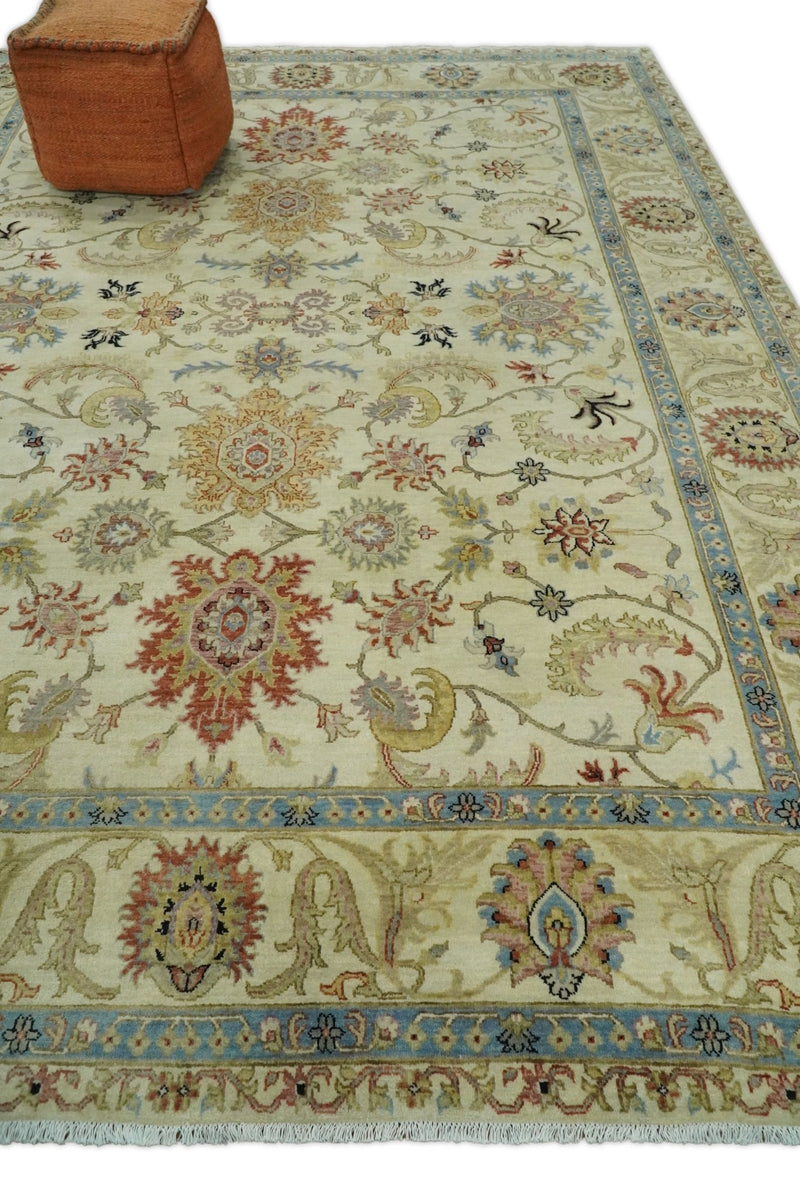 Large 9x12 Fine Hand Knotted Ivory and Beige Traditional Vintage Persian Style Mahal Antique Wool Rug | TRDCP453912 - The Rug Decor