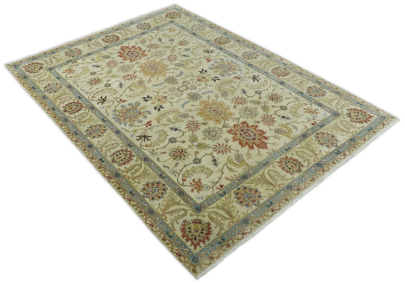 Large 9x12 Fine Hand Knotted Ivory and Beige Traditional Vintage Persian Style Mahal Antique Wool Rug | TRDCP453912 - The Rug Decor
