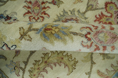 Large 9x12 Fine Hand Knotted Ivory and Beige Traditional Vintage Persian Style Mahal Antique Wool Rug | TRDCP453912 - The Rug Decor