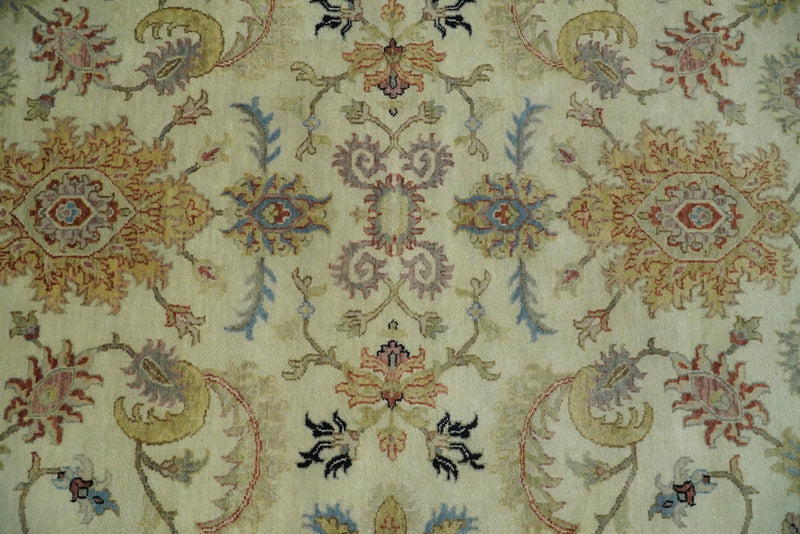 Large 9x12 Fine Hand Knotted Ivory and Beige Traditional Vintage Persian Style Mahal Antique Wool Rug | TRDCP453912 - The Rug Decor