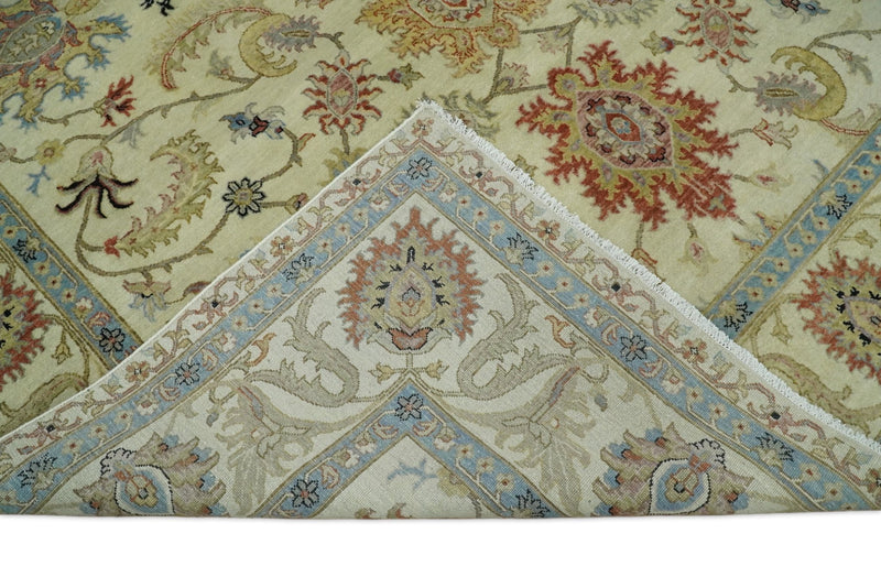 Large 9x12 Fine Hand Knotted Ivory and Beige Traditional Vintage Persian Style Mahal Antique Wool Rug | TRDCP453912 - The Rug Decor