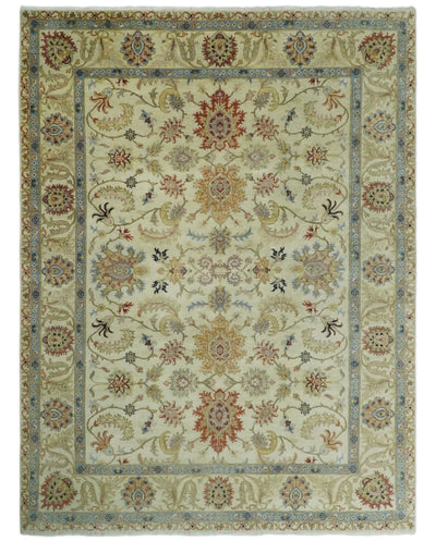 Large 9x12 Fine Hand Knotted Ivory and Beige Traditional Vintage Persian Style Mahal Antique Wool Rug | TRDCP453912 - The Rug Decor