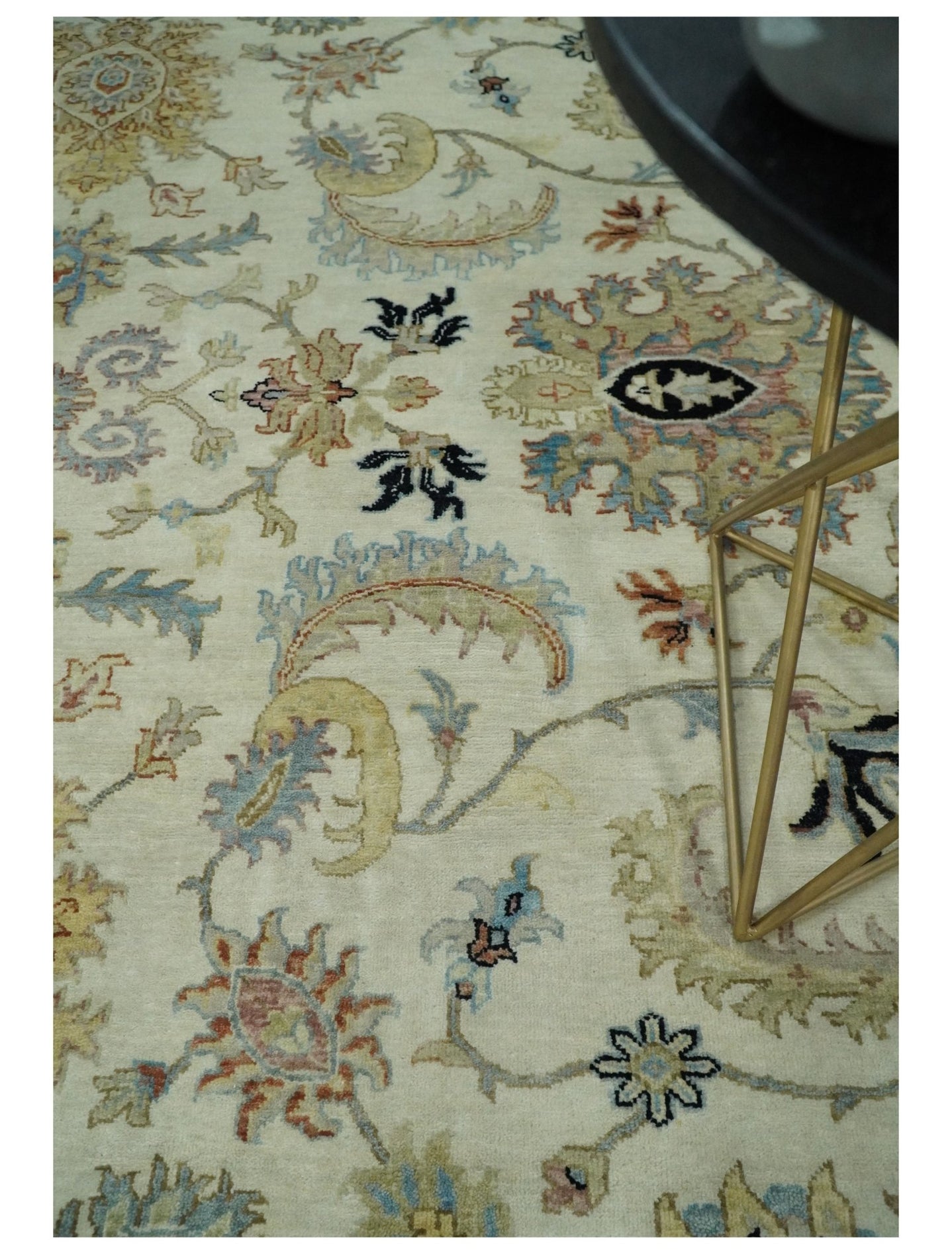 Large 9x12 Fine Hand Knotted Ivory and Black Traditional Vintage Persian Style Mahal Antique Wool Rug | TRDCP452912 - The Rug Decor