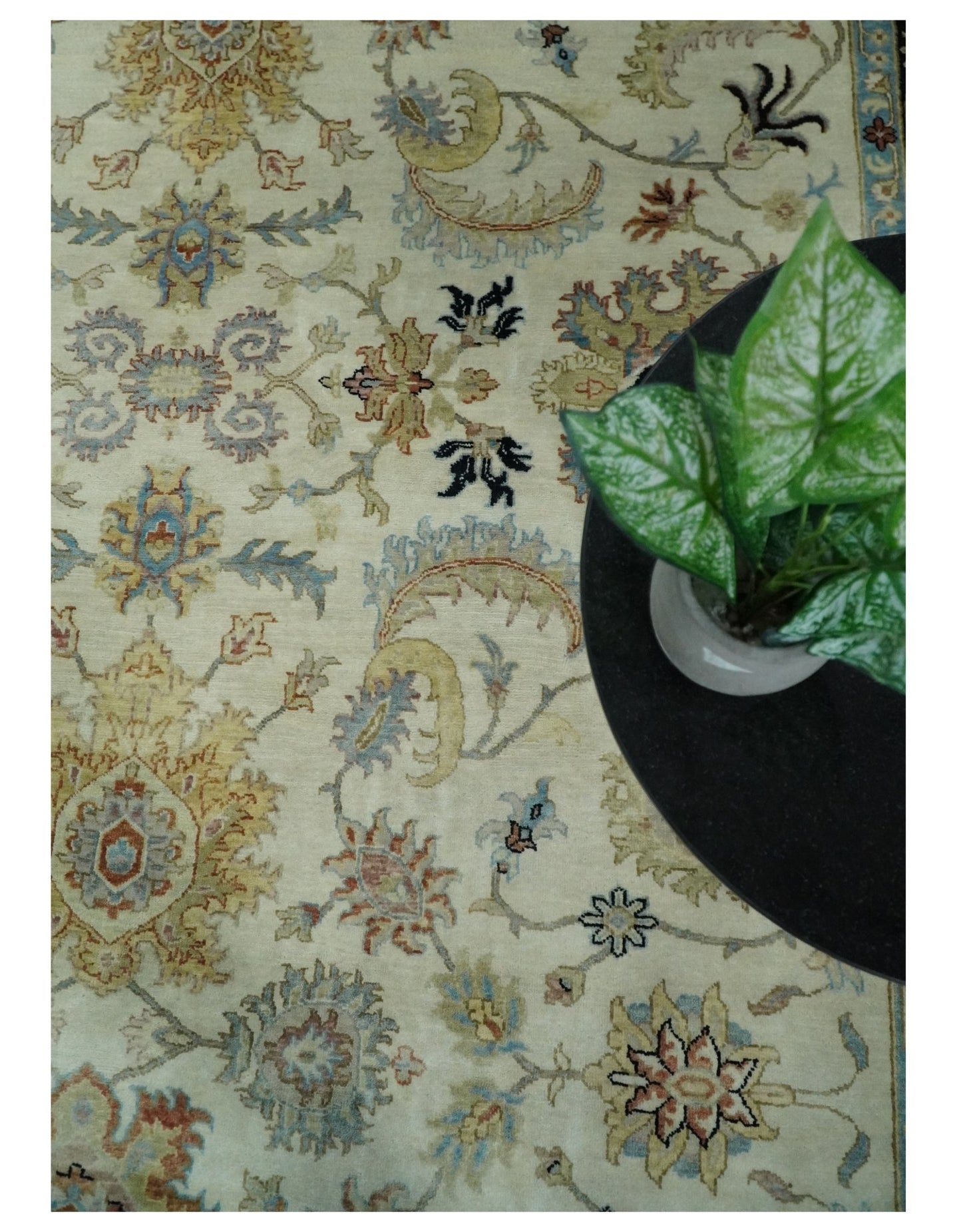 Large 9x12 Fine Hand Knotted Ivory and Black Traditional Vintage Persian Style Mahal Antique Wool Rug | TRDCP452912 - The Rug Decor