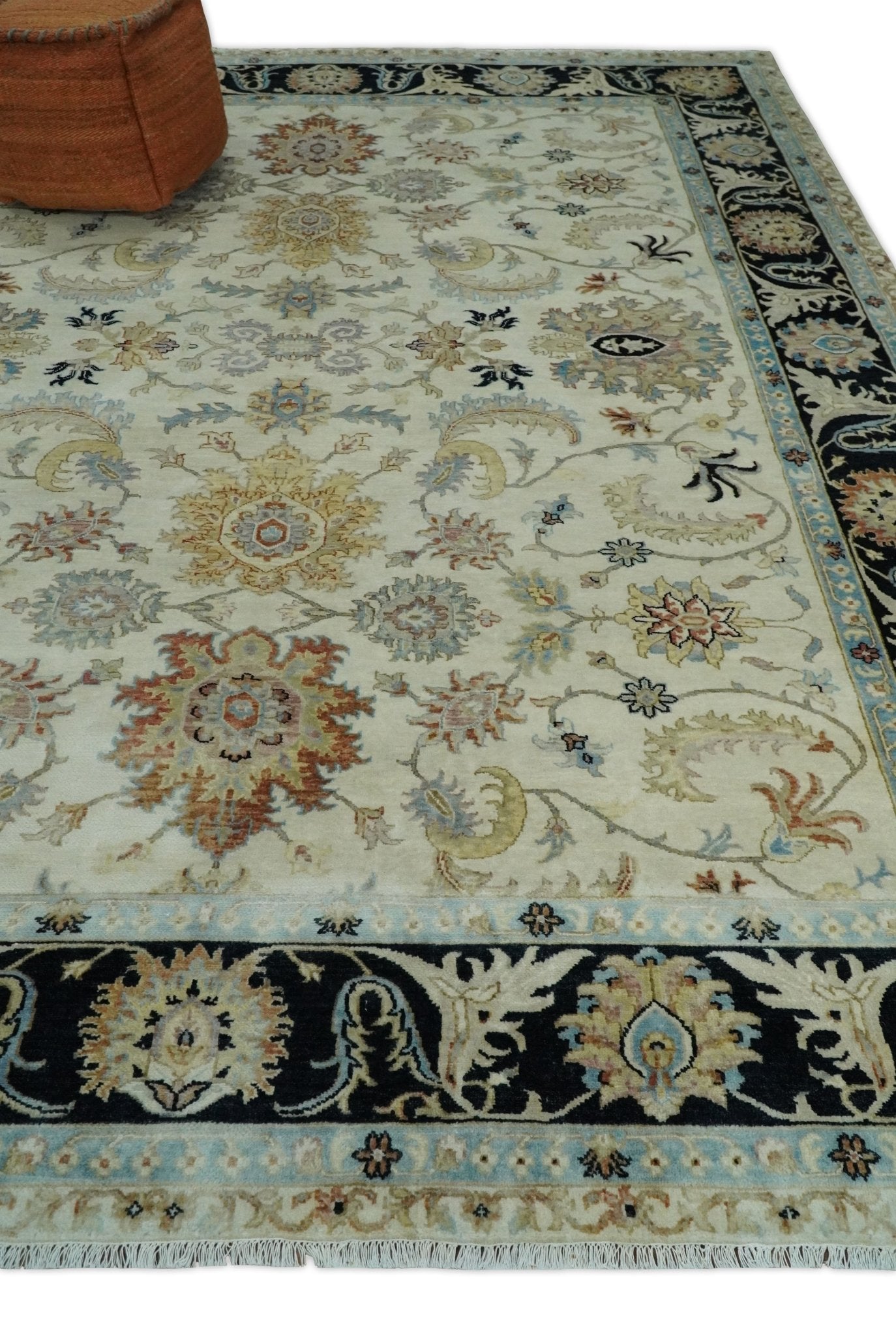 Large 9x12 Fine Hand Knotted Ivory and Black Traditional Vintage Persian Style Mahal Antique Wool Rug | TRDCP452912 - The Rug Decor