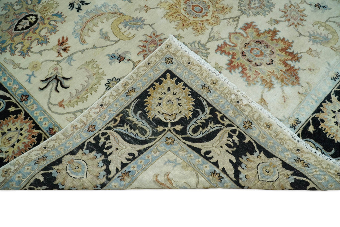 Large 9x12 Fine Hand Knotted Ivory and Black Traditional Vintage Persian Style Mahal Antique Wool Rug | TRDCP452912 - The Rug Decor