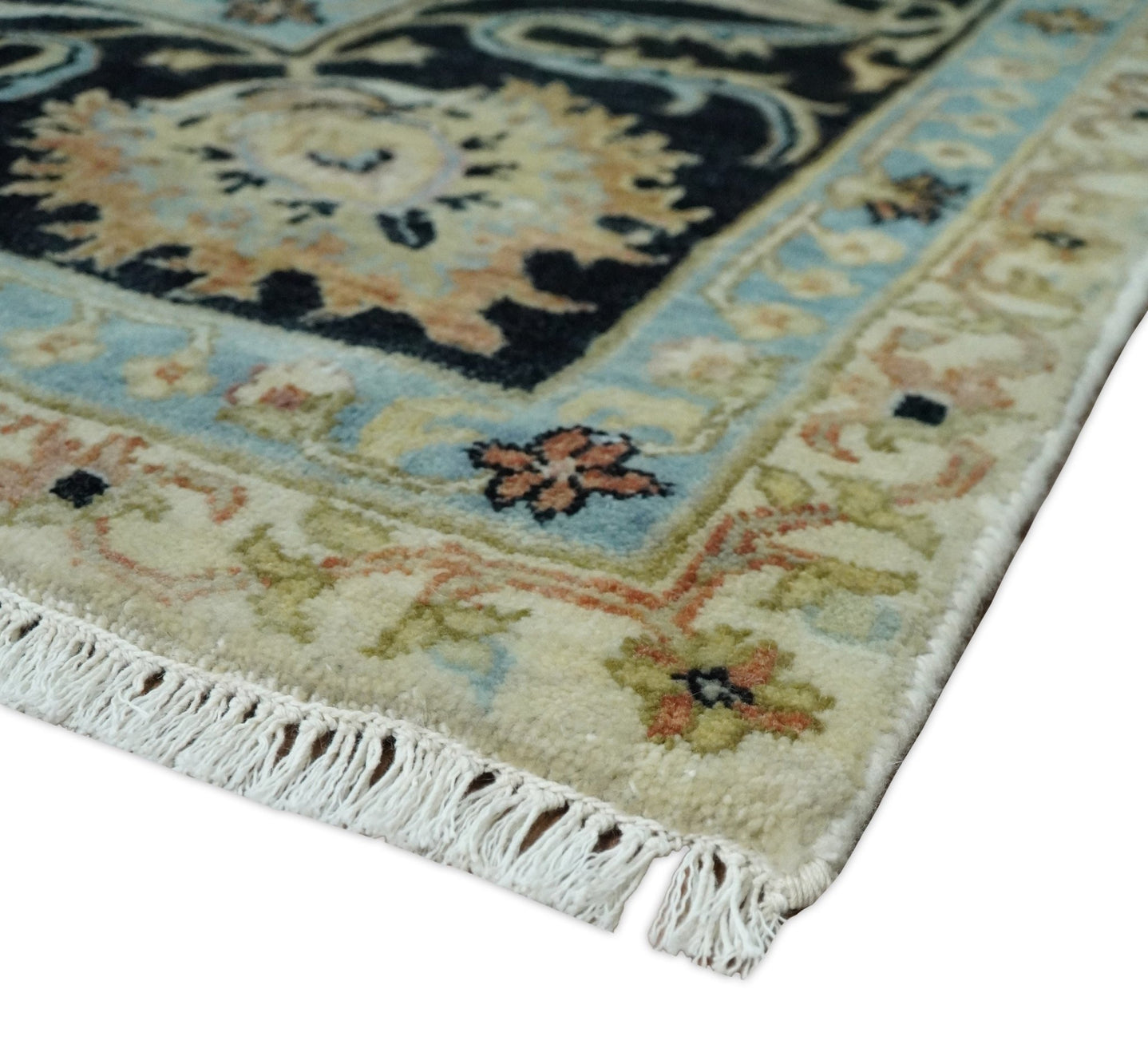 Large 9x12 Fine Hand Knotted Ivory and Black Traditional Vintage Persian Style Mahal Antique Wool Rug | TRDCP452912 - The Rug Decor