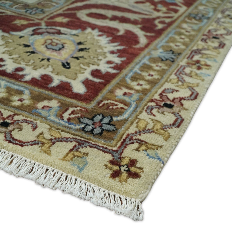 Large 9x12 Fine Hand Knotted Ivory and Rust Traditional Vintage Persian Style Mahal Antique Wool Rug | TRDCP450912 - The Rug Decor
