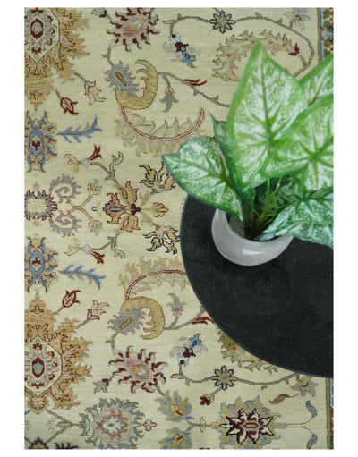 Large 9x12 Fine Hand Knotted Ivory and Rust Traditional Vintage Persian Style Mahal Antique Wool Rug | TRDCP450912 - The Rug Decor