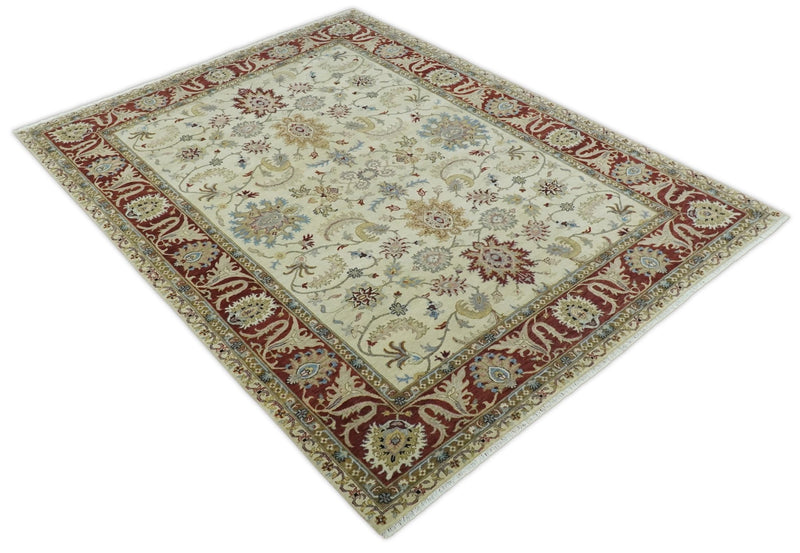 Large 9x12 Fine Hand Knotted Ivory and Rust Traditional Vintage Persian Style Mahal Antique Wool Rug | TRDCP450912 - The Rug Decor