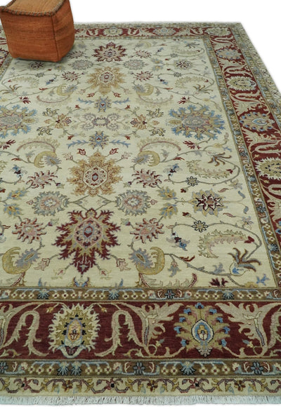 Large 9x12 Fine Hand Knotted Ivory and Rust Traditional Vintage Persian Style Mahal Antique Wool Rug | TRDCP450912 - The Rug Decor