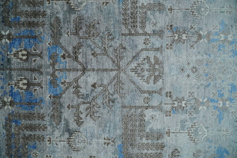 Large 9x12 Fine Hand Knotted Silver, Brown and Blue Traditional Persian style Bamboo Silk Rug | TRDCP486912 - The Rug Decor