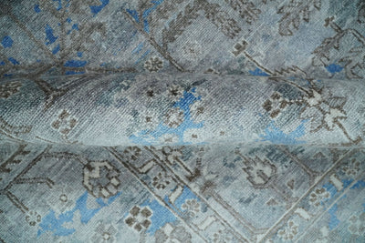 Large 9x12 Fine Hand Knotted Silver, Brown and Blue Traditional Persian style Bamboo Silk Rug | TRDCP486912 - The Rug Decor