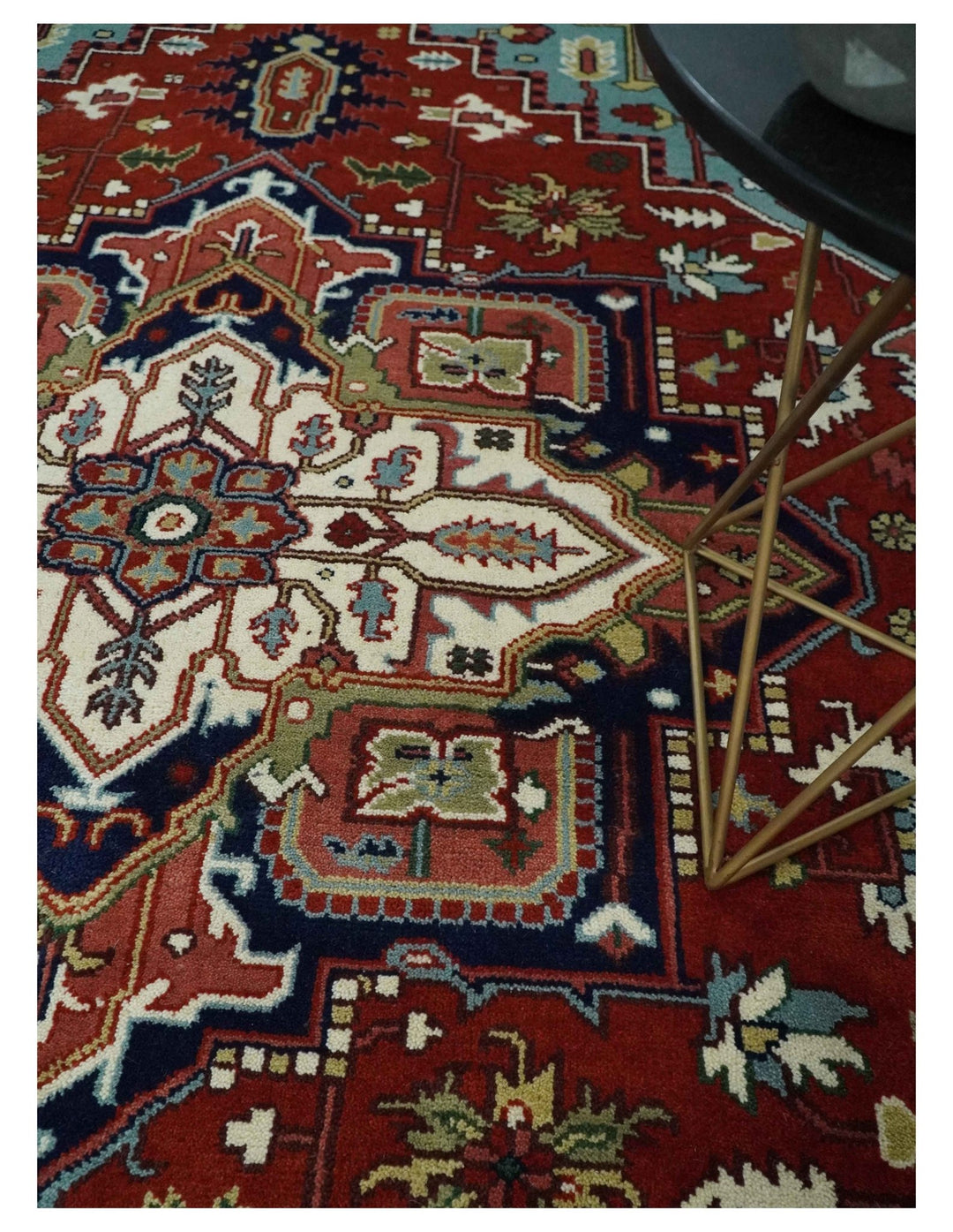 Large 9x12 Rust and Blue Hand Knotted Traditional Wool Rug - The Rug Decor