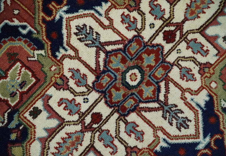 Large 9x12 Rust and Blue Hand Knotted Traditional Wool Rug - The Rug Decor