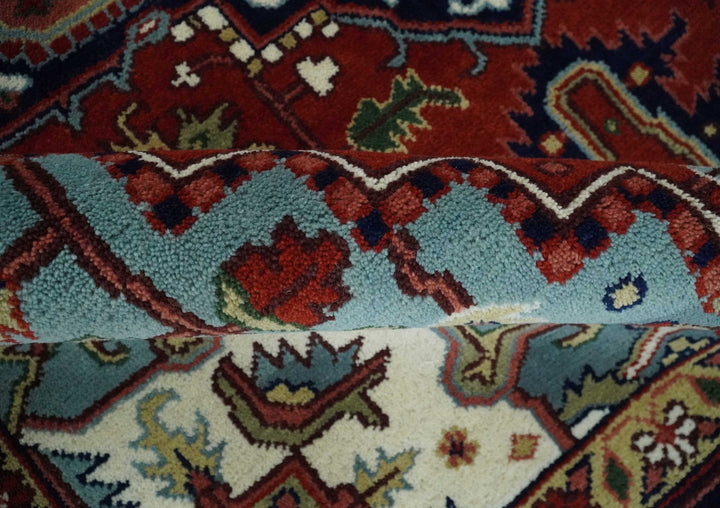 Large 9x12 Rust and Blue Hand Knotted Traditional Wool Rug - The Rug Decor