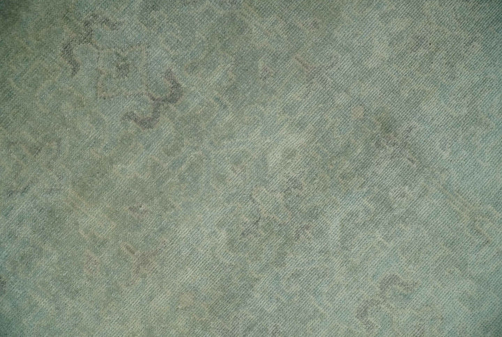 Large 9x12 Traditional Antique Style Beige and Aqua Turkish Knot Wool Rug - The Rug Decor