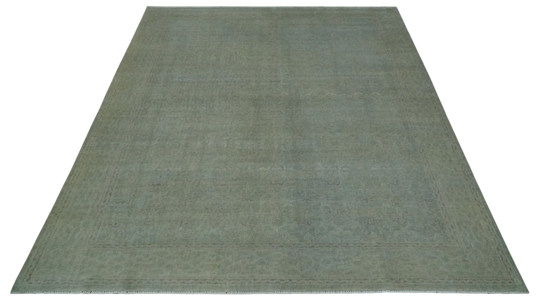 Large 9x12 Traditional Antique Style Beige and Aqua Turkish Knot Wool Rug - The Rug Decor