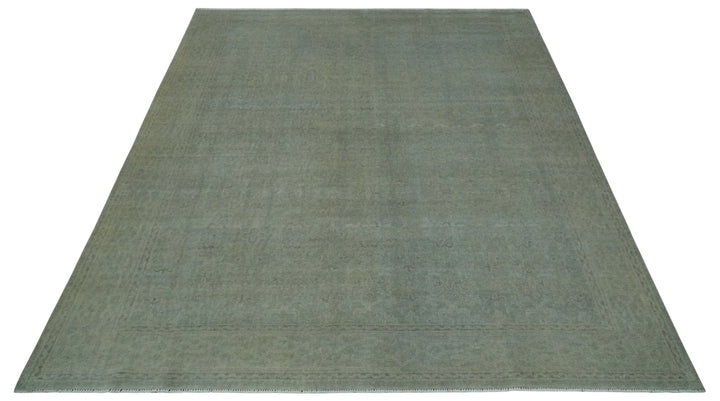 Large 9x12 Traditional Antique Style Beige and Aqua Turkish Knot Wool Rug - The Rug Decor