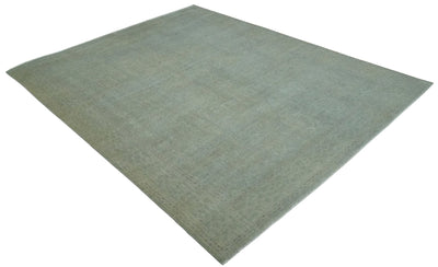 Large 9x12 Traditional Antique Style Beige and Aqua Turkish Knot Wool Rug - The Rug Decor