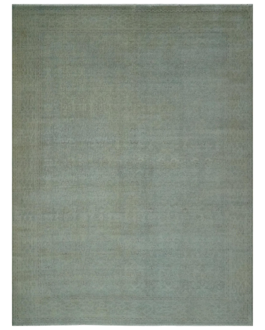 Large 9x12 Traditional Antique Style Beige and Aqua Turkish Knot Wool Rug - The Rug Decor