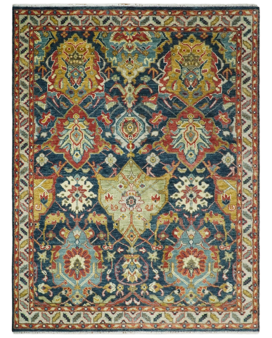 Large 9x12 Wool Traditional Persian Blue and Gold Antique Colorful Hand knotted Oushak Area Rug | TRDCP302912 - The Rug Decor