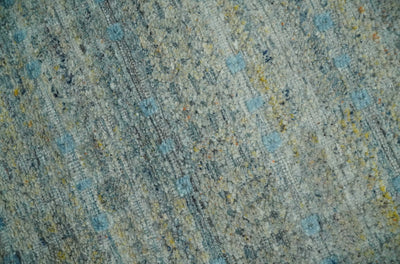 Large Blue, Beige and Gray Hand carved Texture Hand knotted 10x14 wool Area Rug - The Rug Decor