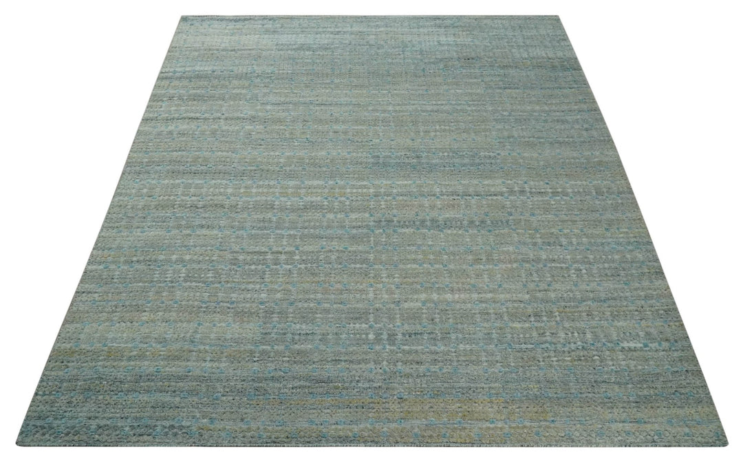 Large Blue, Beige and Gray Hand carved Texture Hand knotted 10x14 wool Area Rug - The Rug Decor
