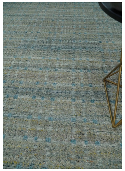 Large Blue, Beige and Gray Hand carved Texture Hand knotted 10x14 wool Area Rug - The Rug Decor