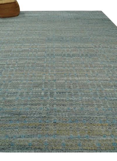 Large Blue, Beige and Gray Hand carved Texture Hand knotted 10x14 wool Area Rug - The Rug Decor