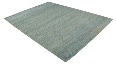 Large Blue, Beige and Gray Hand carved Texture Hand knotted 10x14 wool Area Rug - The Rug Decor