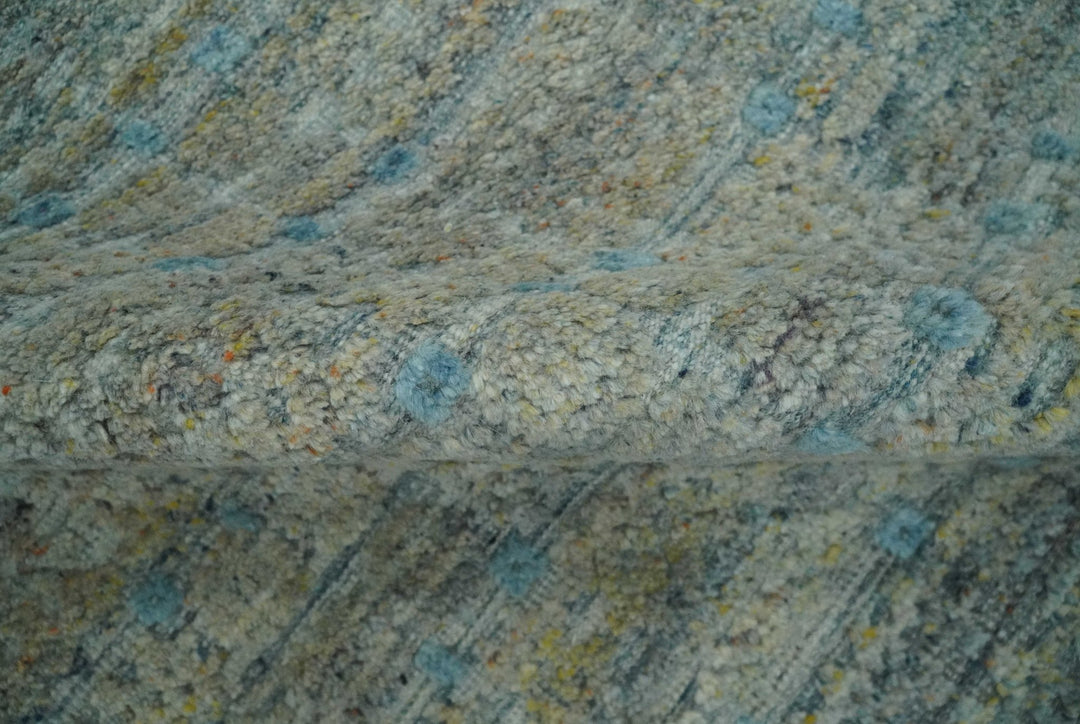 Large Blue, Beige and Gray Hand carved Texture Hand knotted 10x14 wool Area Rug - The Rug Decor