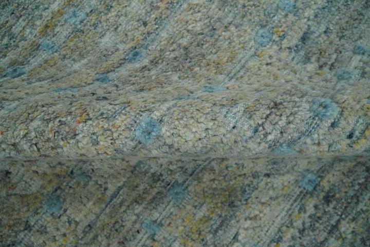 Large Blue, Beige and Gray Hand carved Texture Hand knotted 10x14 wool Area Rug - The Rug Decor