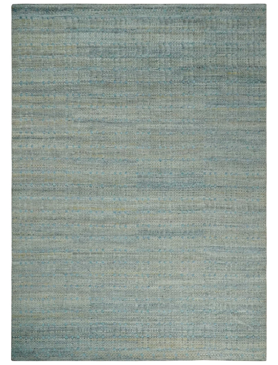 Large Blue, Beige and Gray Hand carved Texture Hand knotted 10x14 wool Area Rug - The Rug Decor