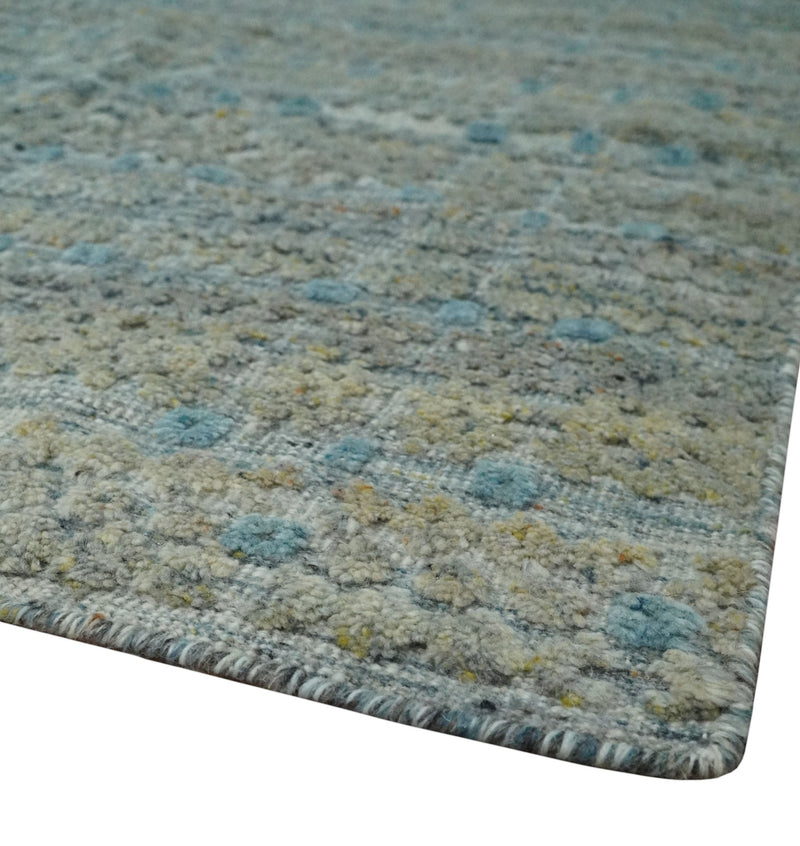 Large Blue, Beige and Gray Hand carved Texture Hand knotted 10x14 wool Area Rug - The Rug Decor