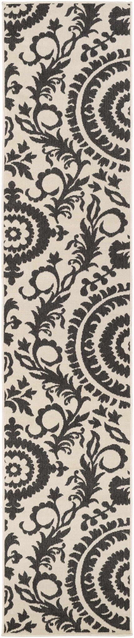 Large Floral Design Beige and Charcoal Outdoor safe Multi Size Area Rug - The Rug Decor