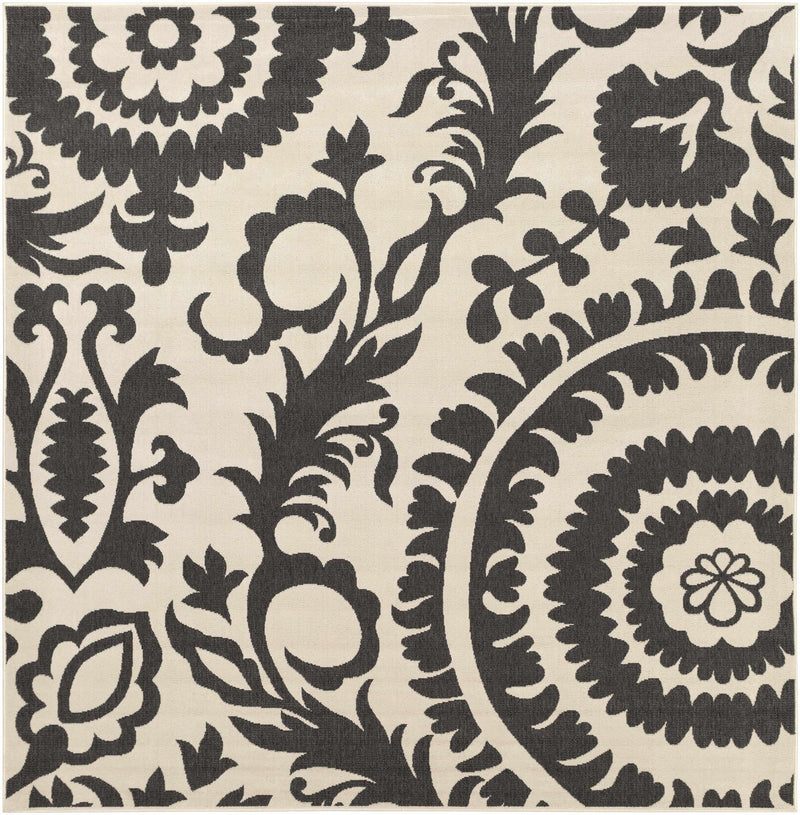 Large Floral Design Beige and Charcoal Outdoor safe Multi Size Area Rug - The Rug Decor