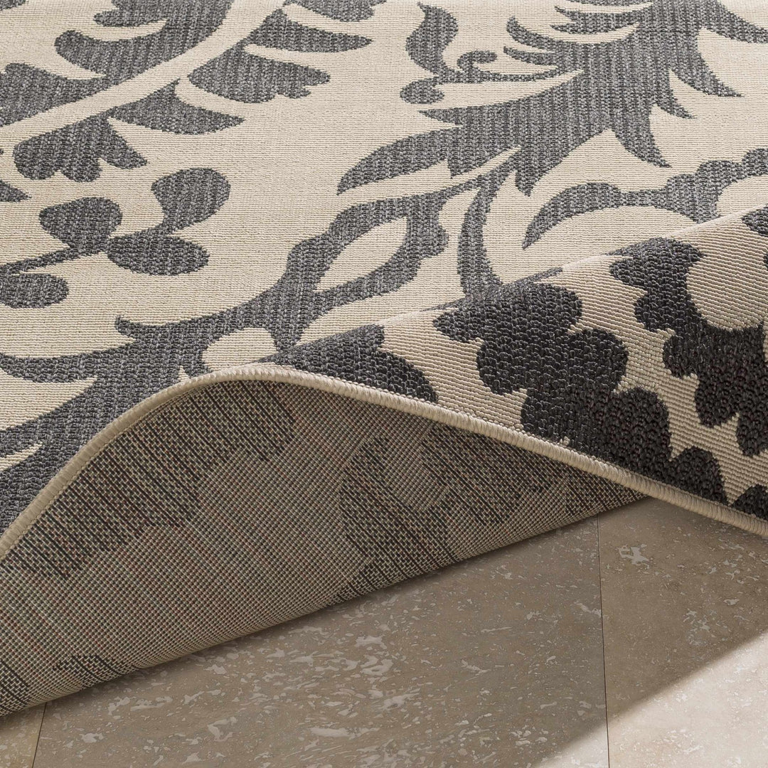 Large Floral Design Beige and Charcoal Outdoor safe Multi Size Area Rug - The Rug Decor