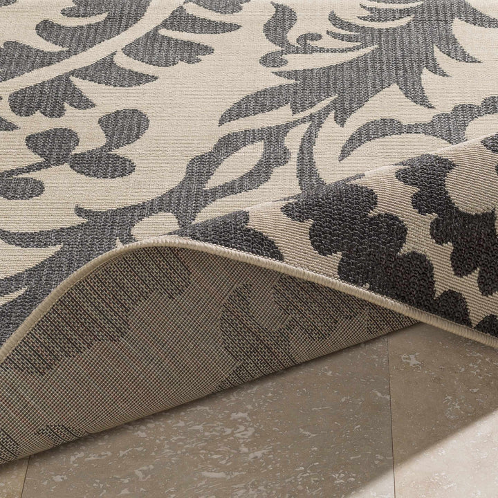 Large Floral Design Beige and Charcoal Outdoor safe Multi Size Area Rug - The Rug Decor