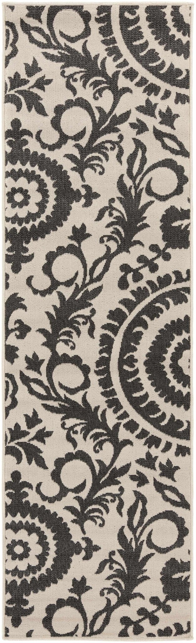 Large Floral Design Beige and Charcoal Outdoor safe Multi Size Area Rug - The Rug Decor