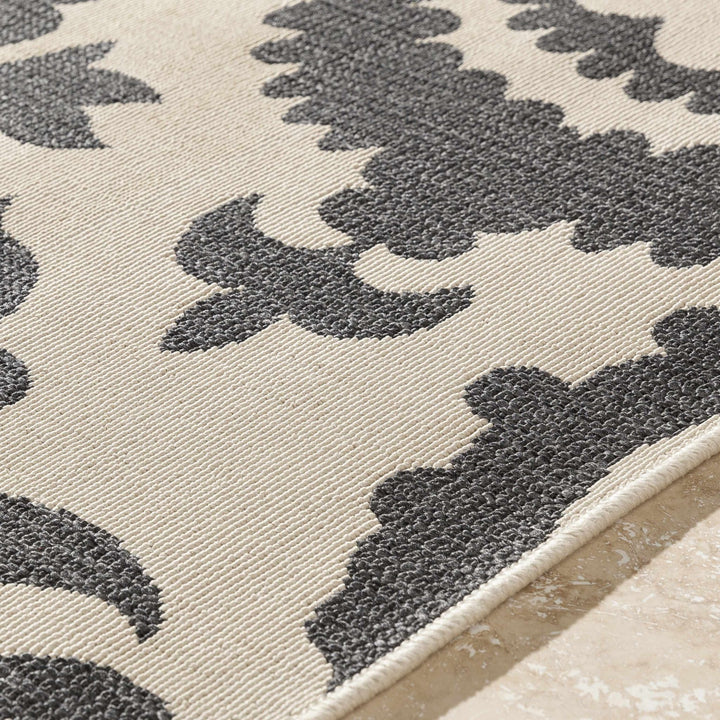 Large Floral Design Beige and Charcoal Outdoor safe Multi Size Area Rug - The Rug Decor