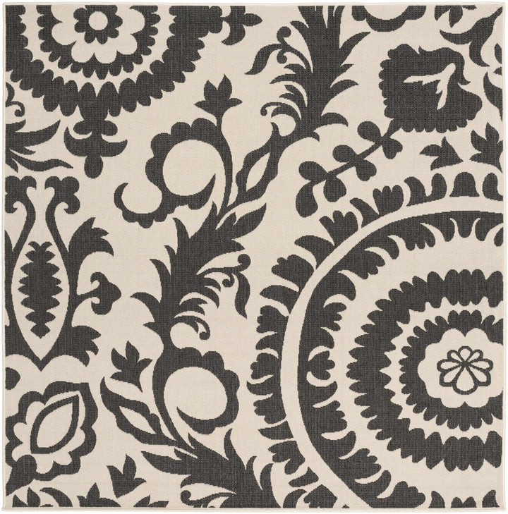 Large Floral Design Beige and Charcoal Outdoor safe Multi Size Area Rug - The Rug Decor