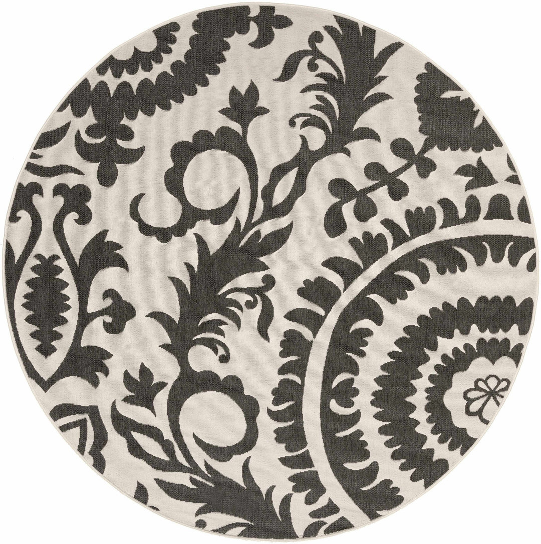 Large Floral Design Beige and Charcoal Outdoor safe Multi Size Area Rug - The Rug Decor