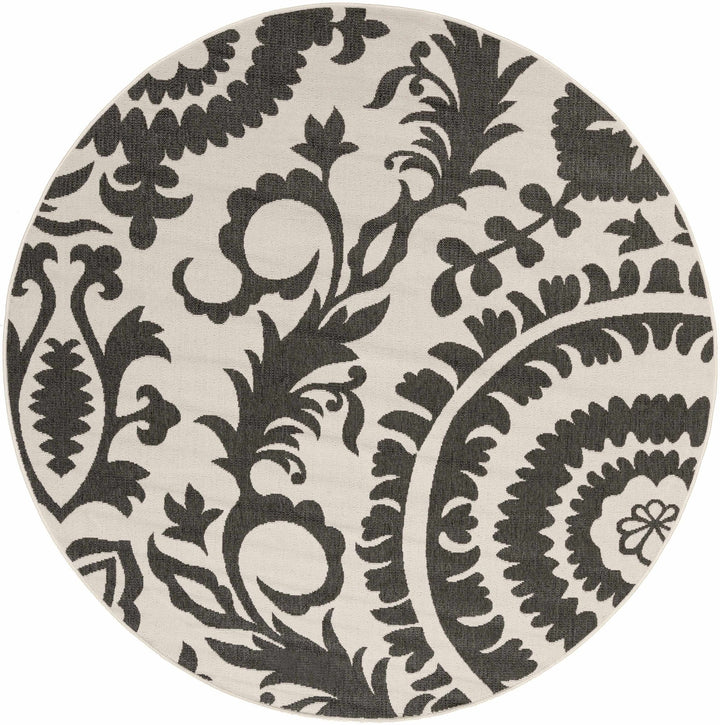 Large Floral Design Beige and Charcoal Outdoor safe Multi Size Area Rug - The Rug Decor